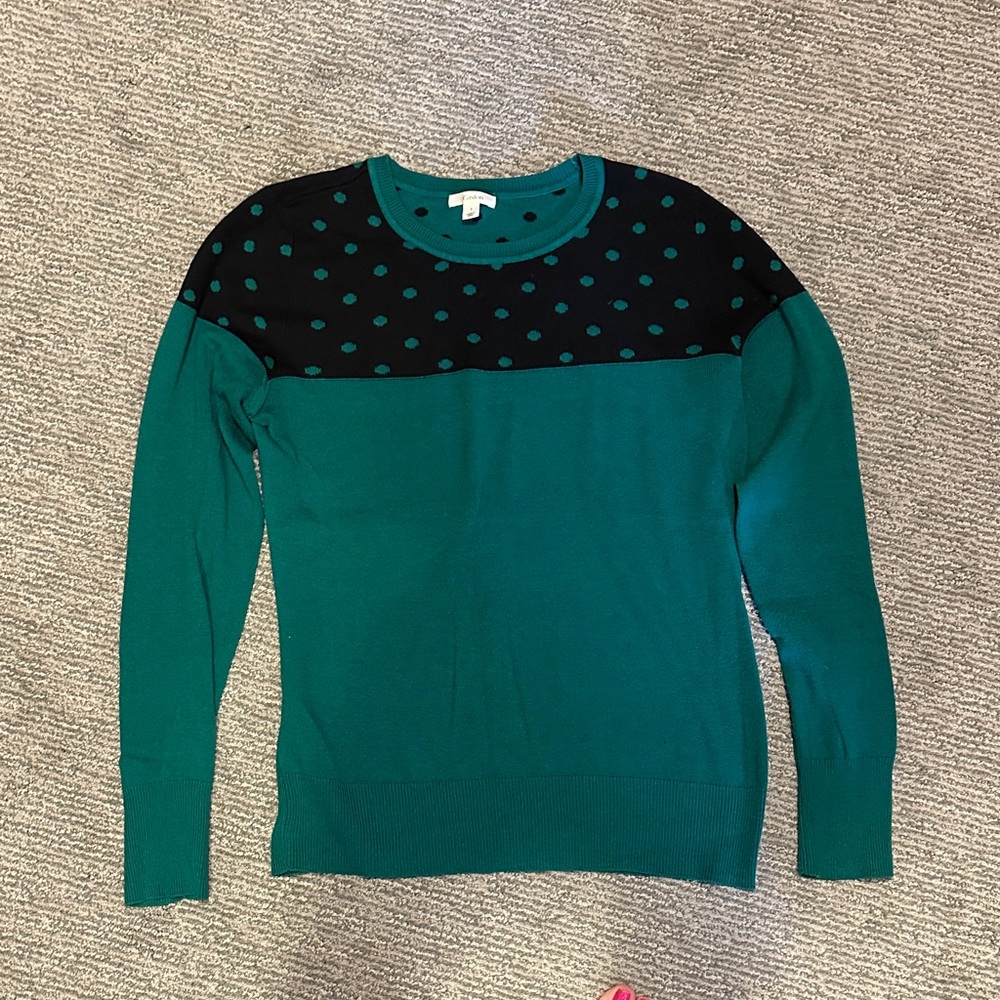 Caslon Teal and Black Polka Dot Sweater